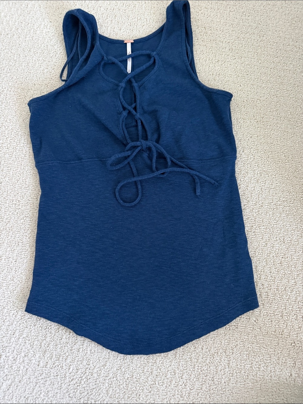 Free People Navy Lace-Up Ribbed Tank